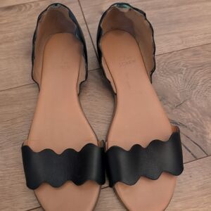 J. Crew Black Scalloped Sandals